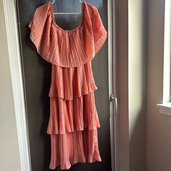 Off the Shoulder Midi Ruffle Dress - Picture 1 of 3
